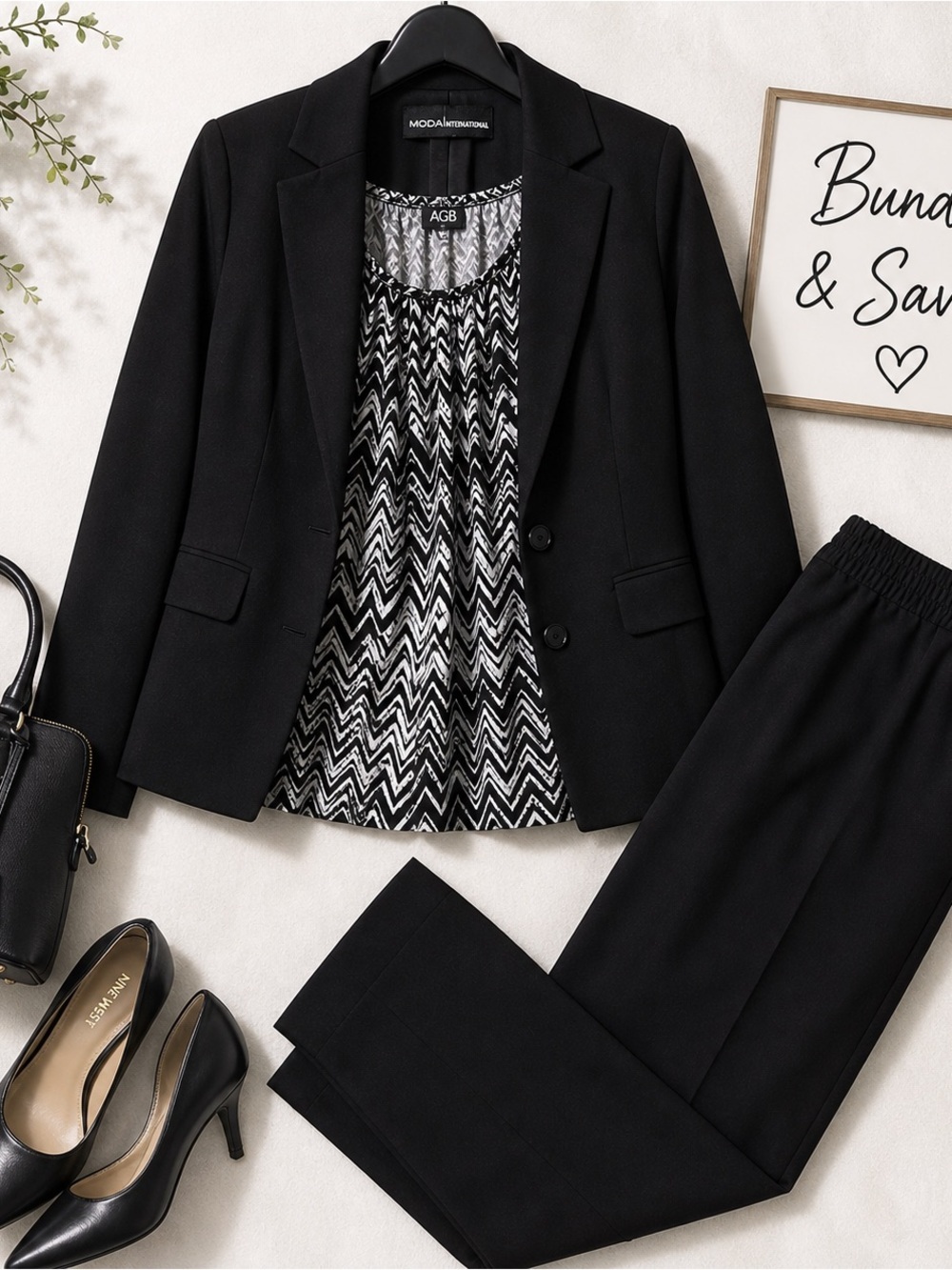 3 Piece BUNDLE Career Outfit Black Blazer | Pants |AGB Top Work Office Chic Set